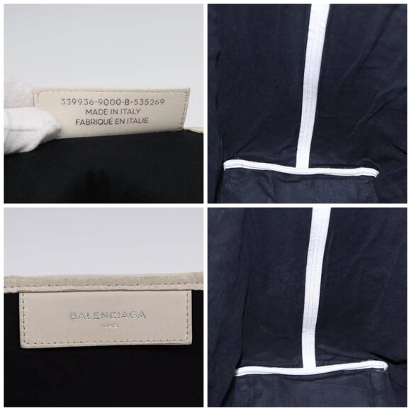 BALENCIAGA Navy Cabas Hand Bag Leather White Silver - Picture 15 of 16